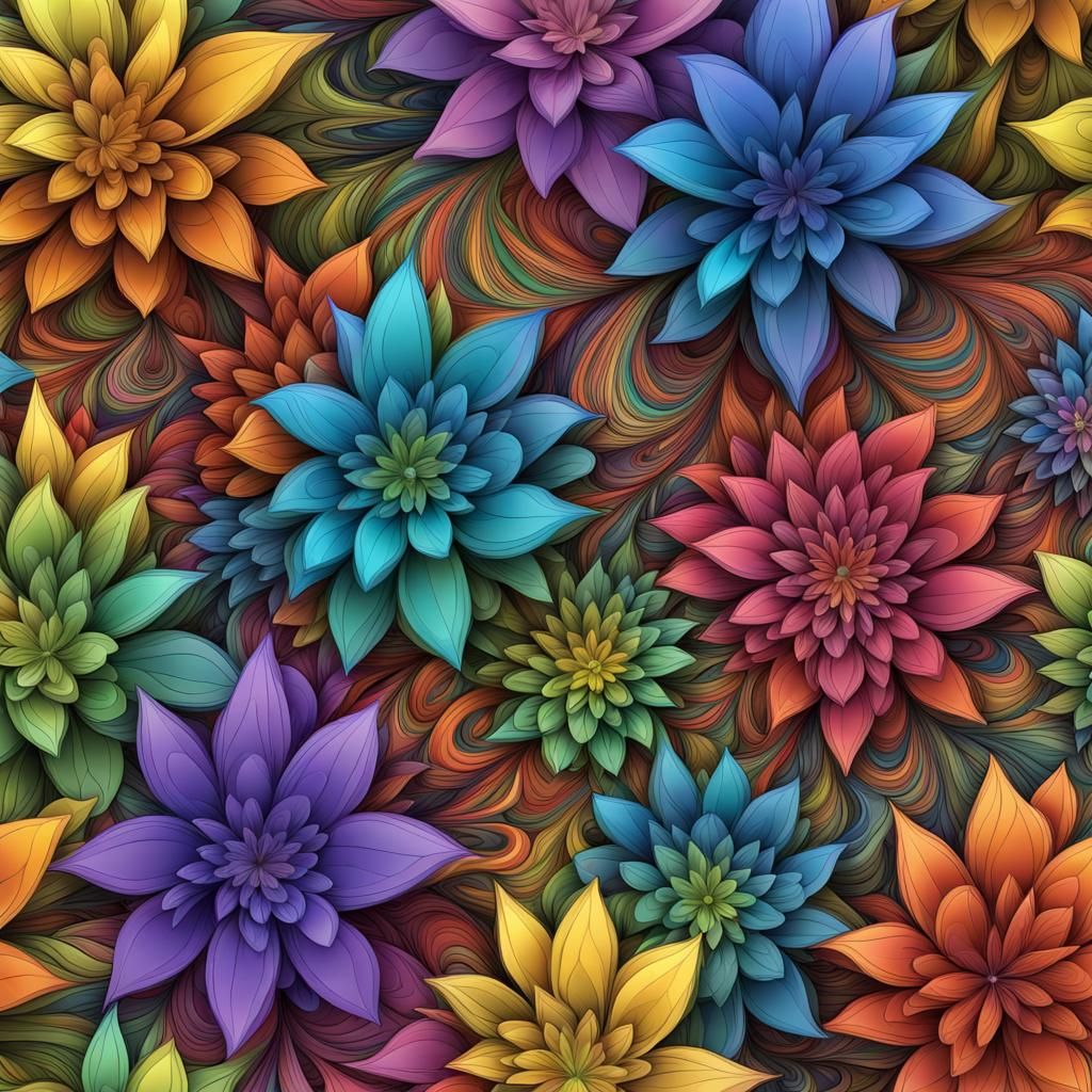 Rainbow Flowers in Abstract Fractal Design
