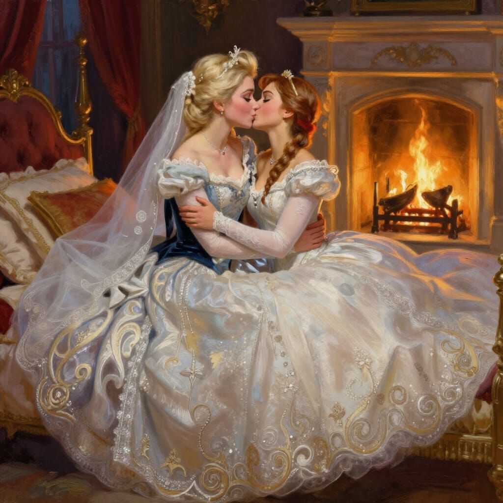 Elsa and Anna's Passionate Wedding Night Embrace