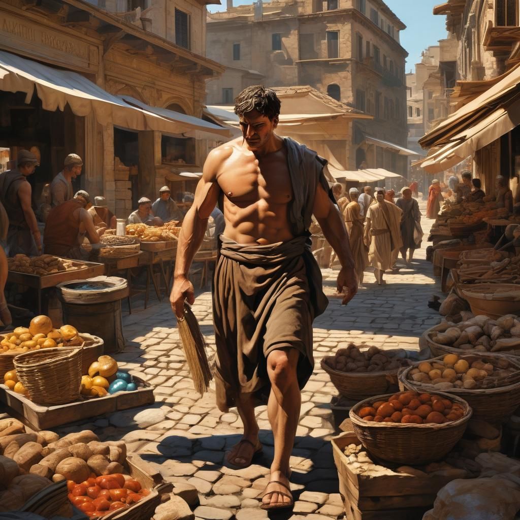 Ancient Roman Laborer in Comic Book Style
