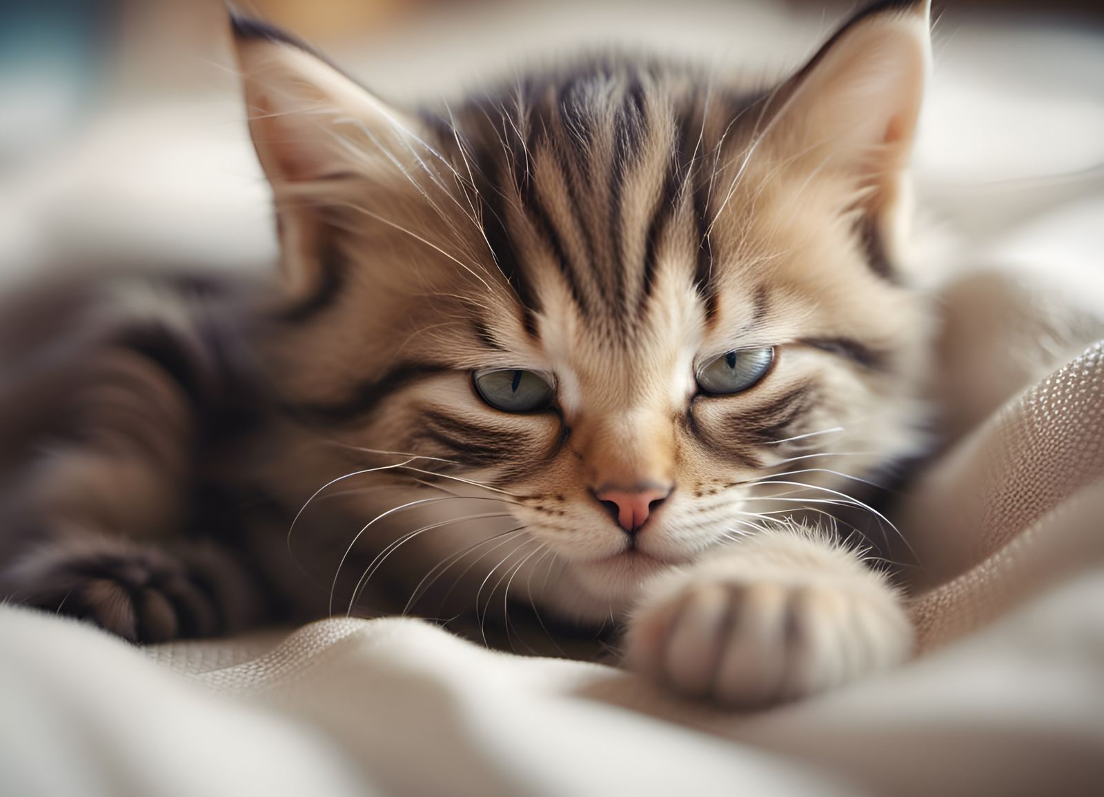 Cute Kitten Sleeping Peacefully in Cozy Bed