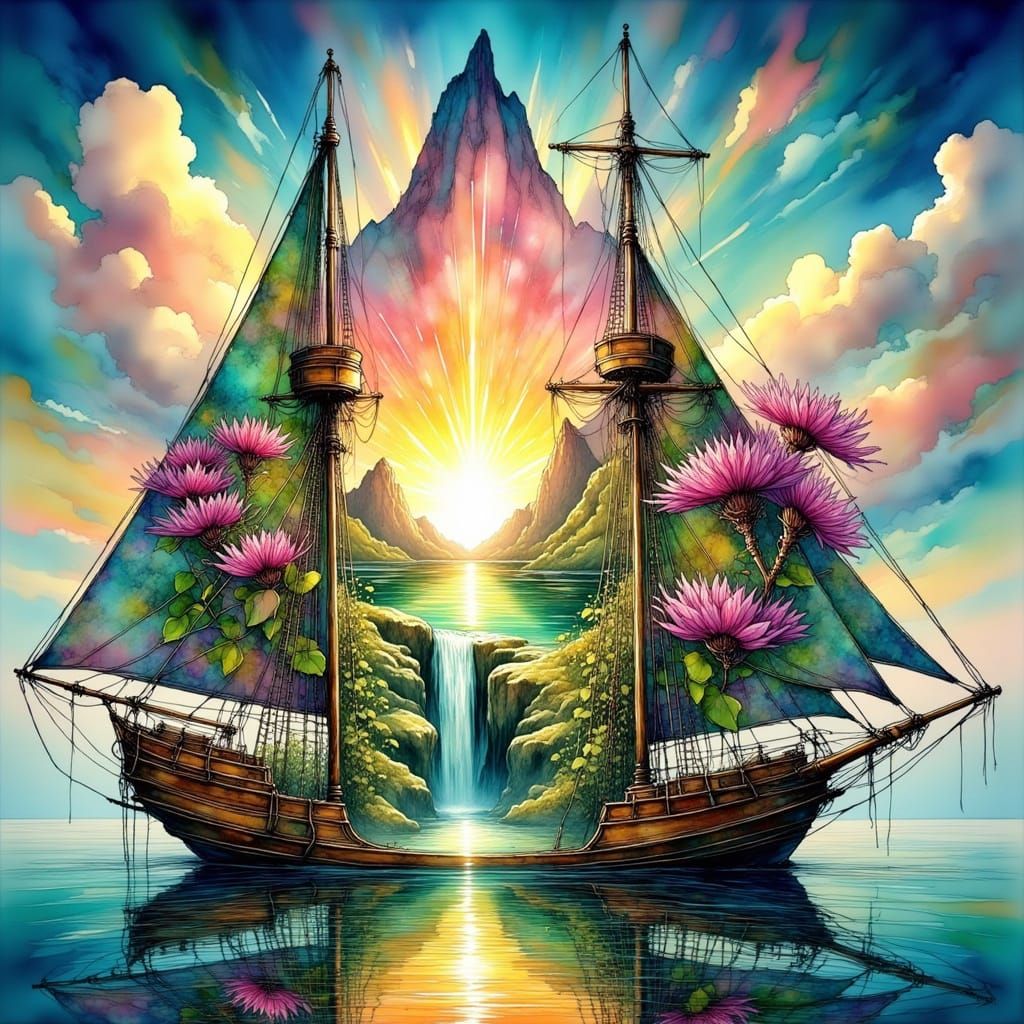 Surreal Sailing Ship in a Whimsical World