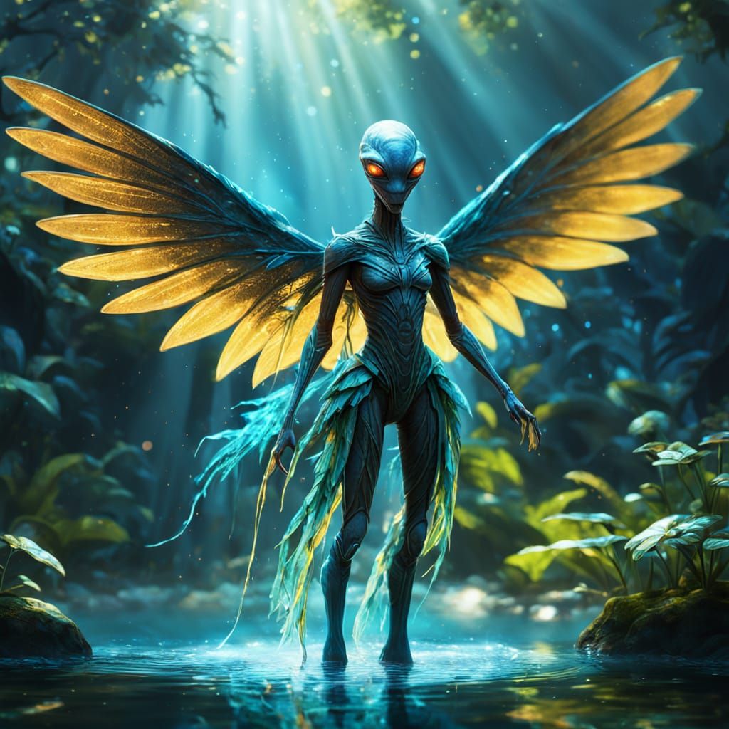 Surreal Bioluminescent Alien in Vibrant Spring Fashion