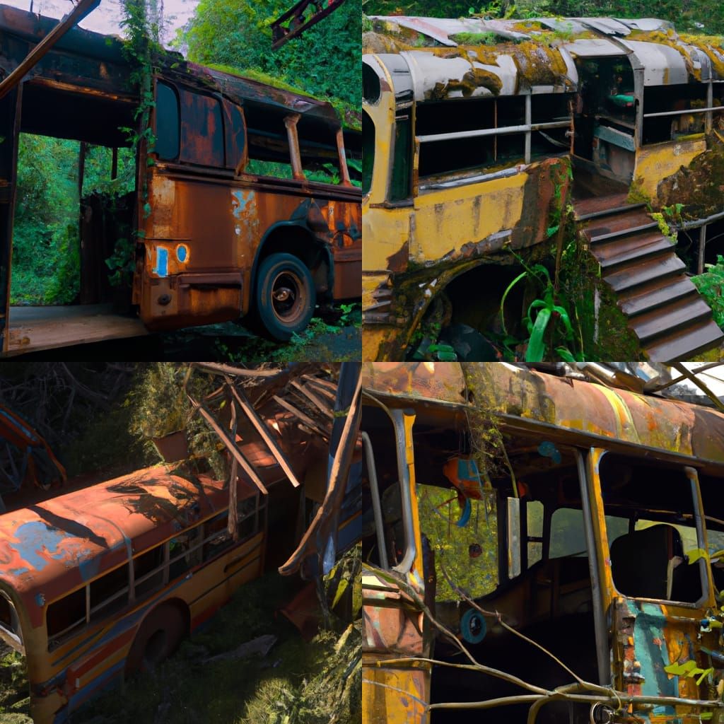 Futuristic Mayan Ruins Emerge from Rusty Bus