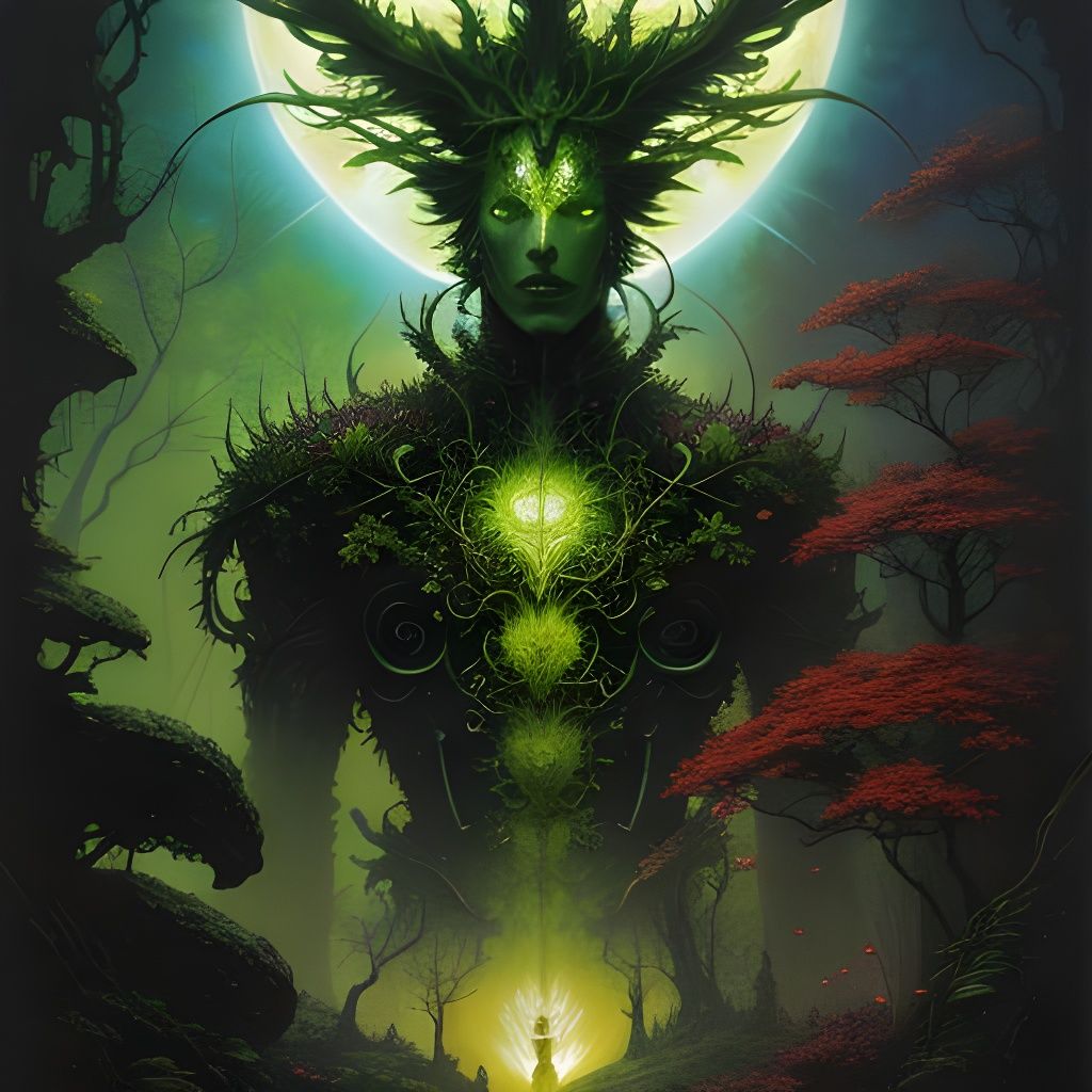 Colorful Green God in Epic Fantasy Style