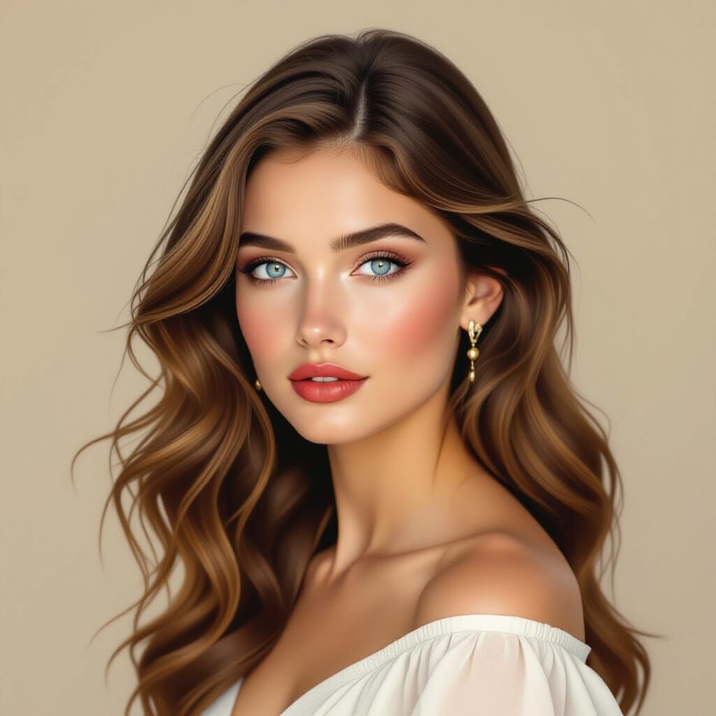 Elegant Woman Portrait with Blue Eyes in Romantic Style