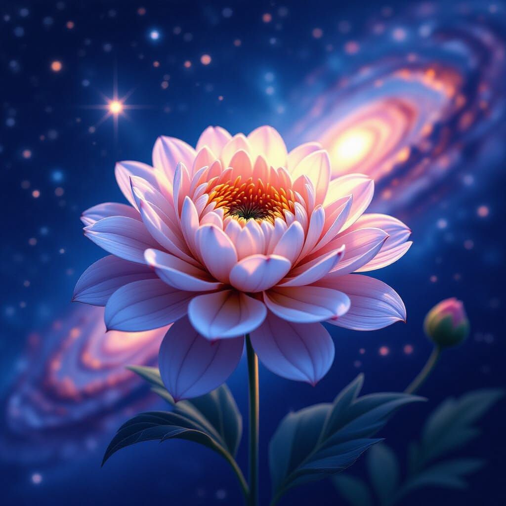 Blooming Flower in Starry Galaxy: Photorealistic Style