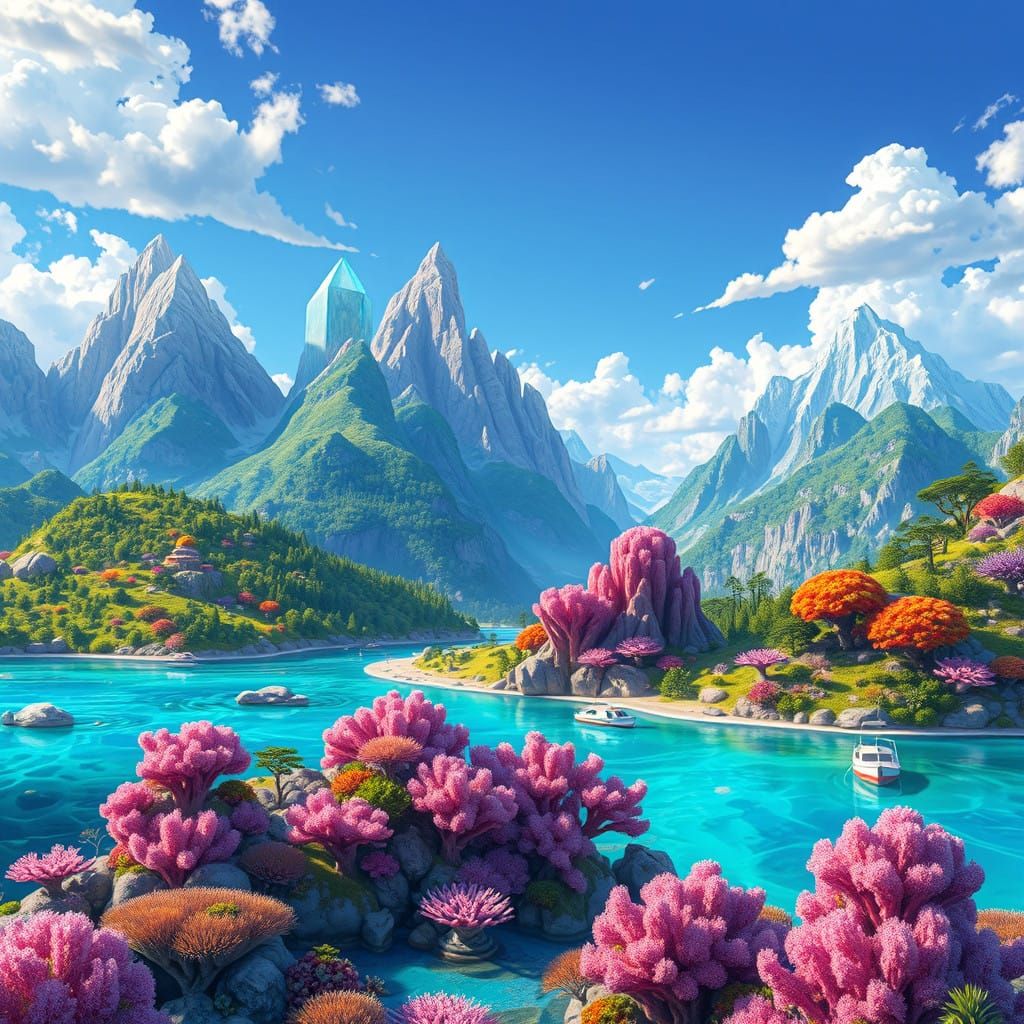 Dreamlike Candyland Landscapes with Vibrant Life and Energy
