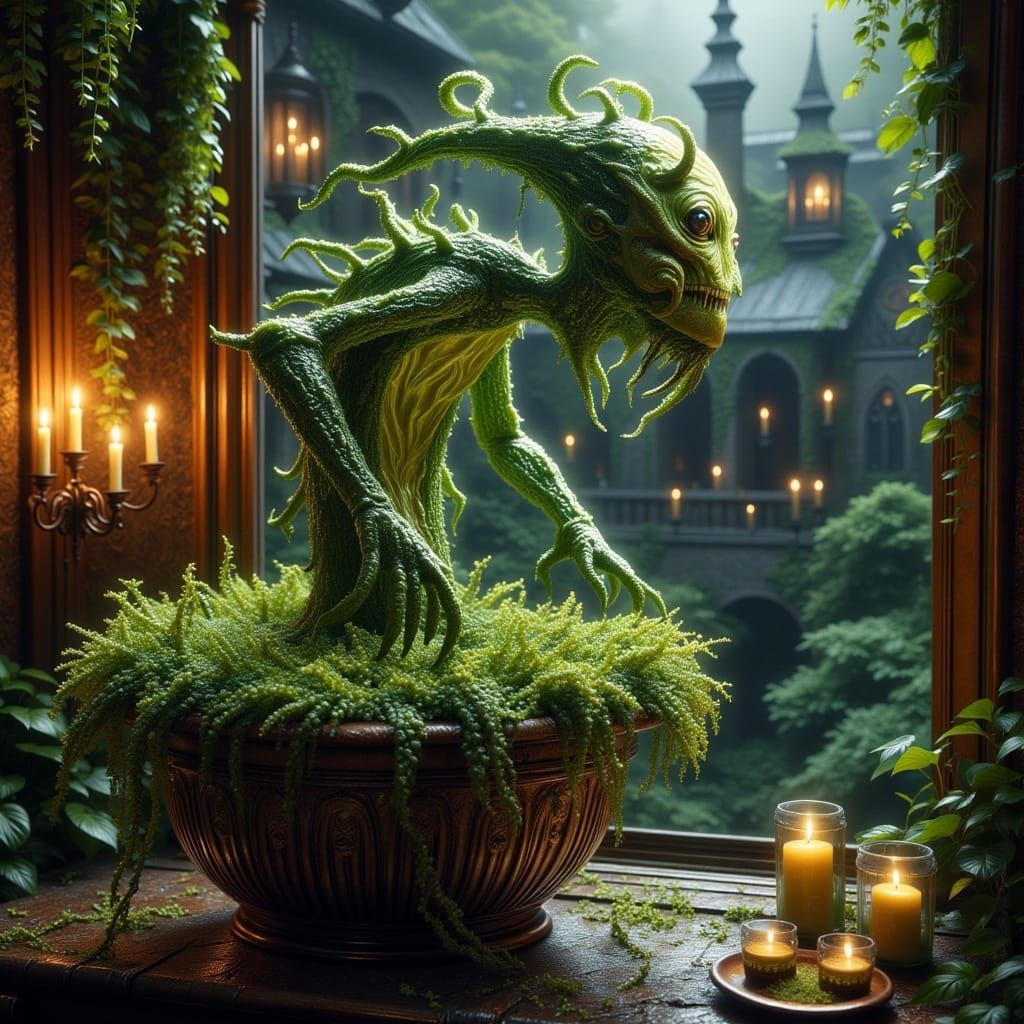 Ethereal, Humanoid Plant Blooms in Dark, Gothic Wonderland