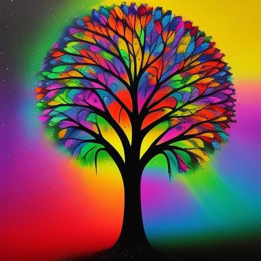 Rainbow Tree of Life in Graffiti Art Style