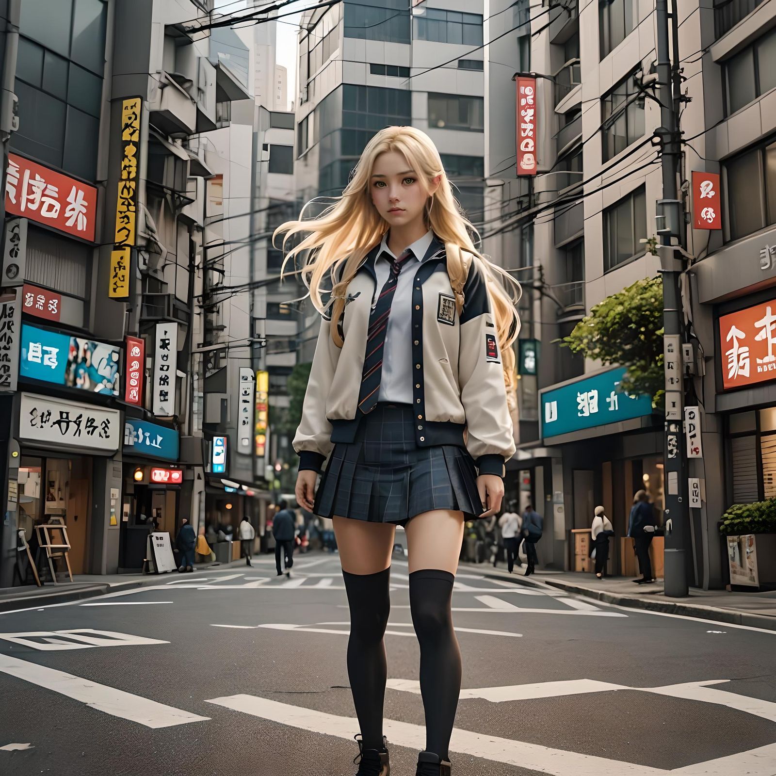 Schoolgirl in Tokyo: Detailed Matte Painting