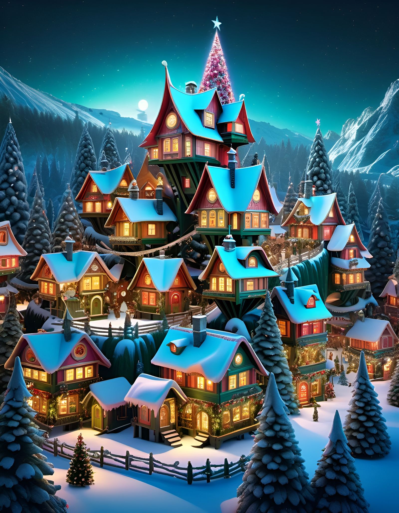 Enchanted Christmas Tree Village in Fantasycore Style