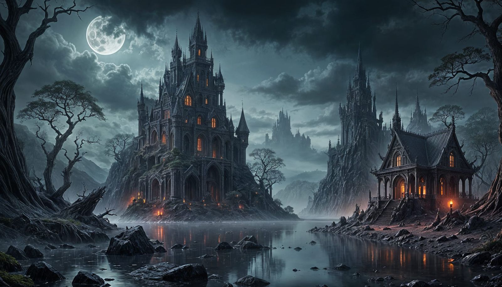 Mysterious Shadowed Realm Unveiled in Deep Indigo Dusk