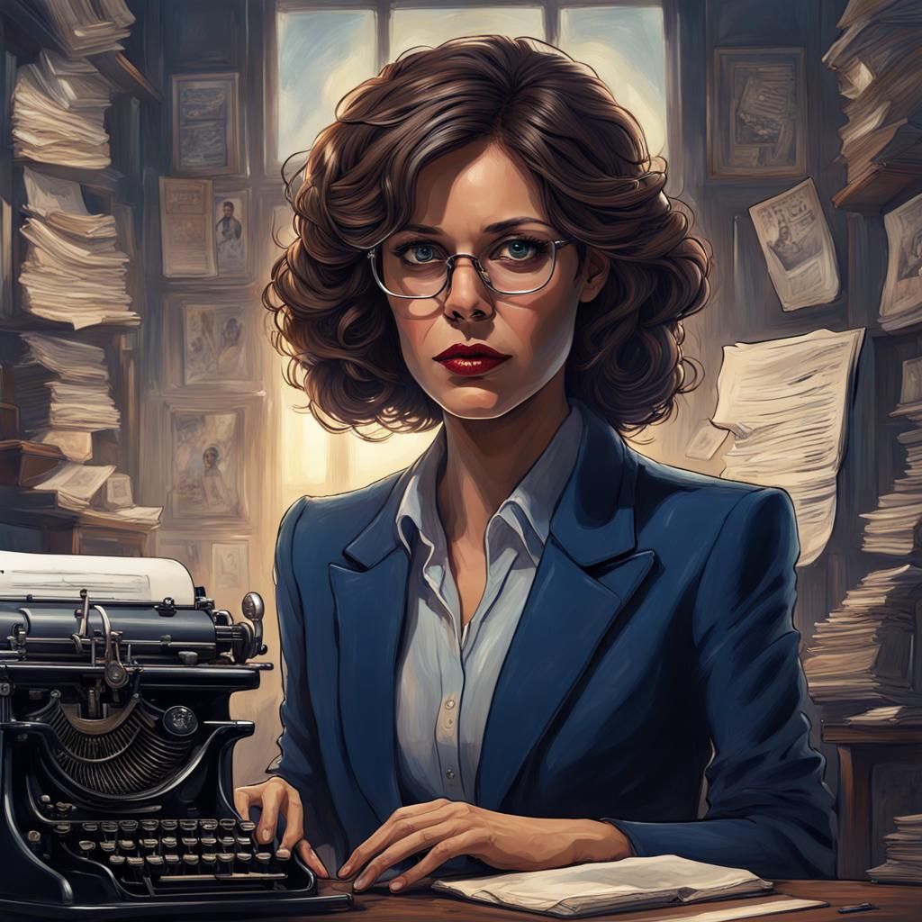 Woman at Typewriter: Detailed Matte Painting