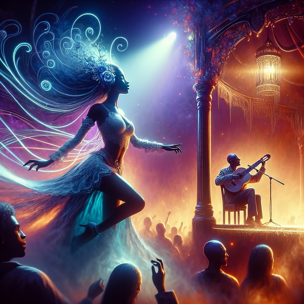 Mystical Dancer at Concert, Fantasy Art Style