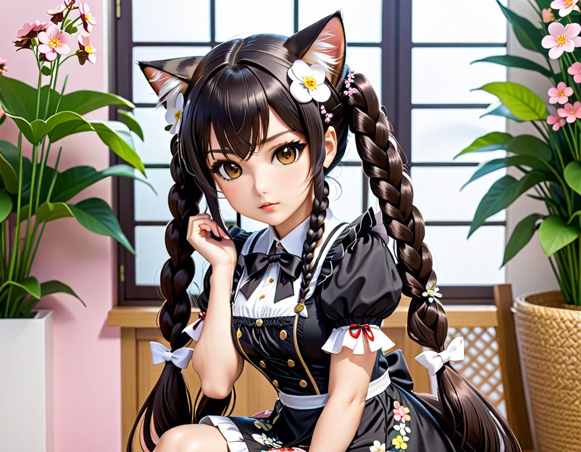 Cute Nekomimi Girl in Anime Style
