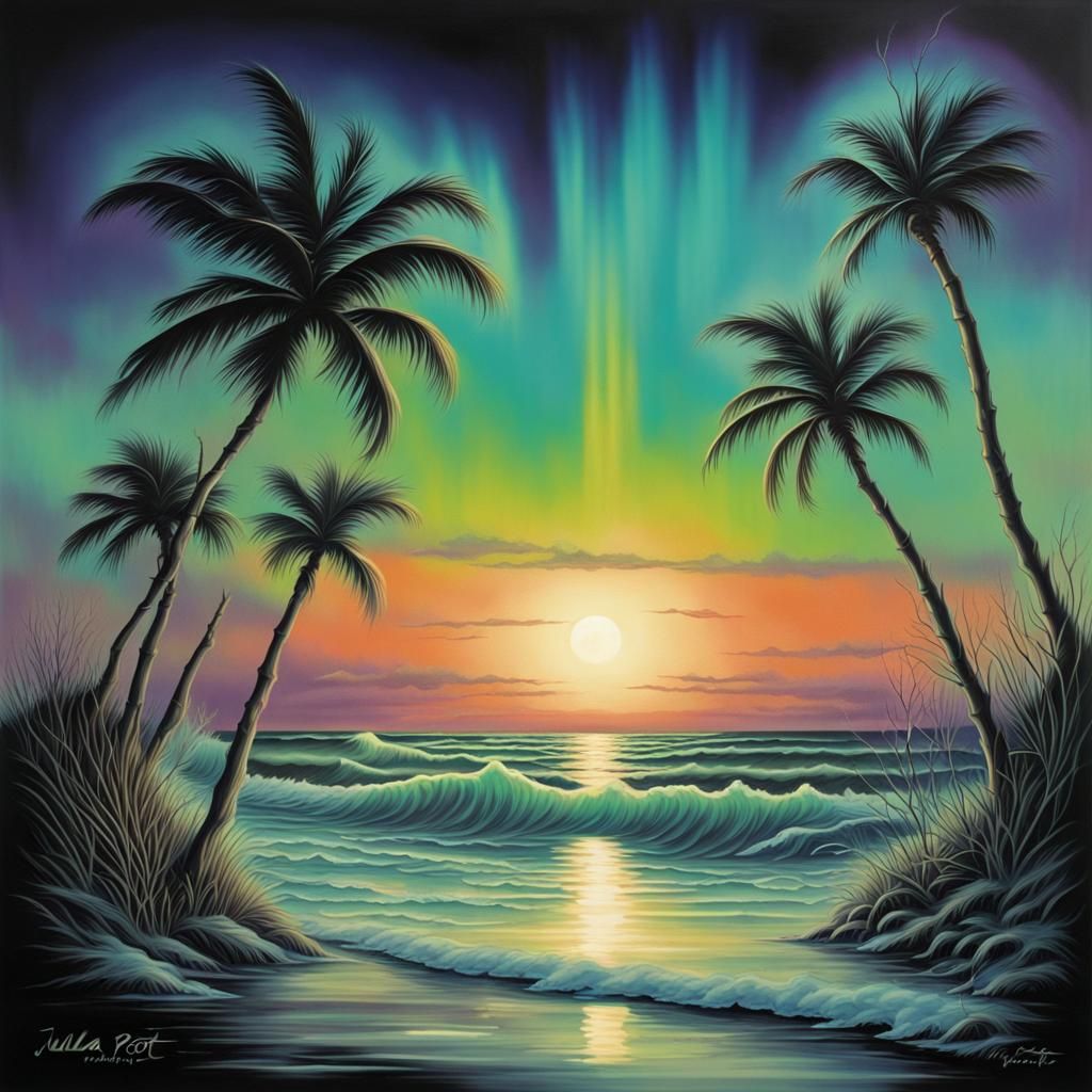 Pensacola Florida Aurora in Retro Airbrush Style