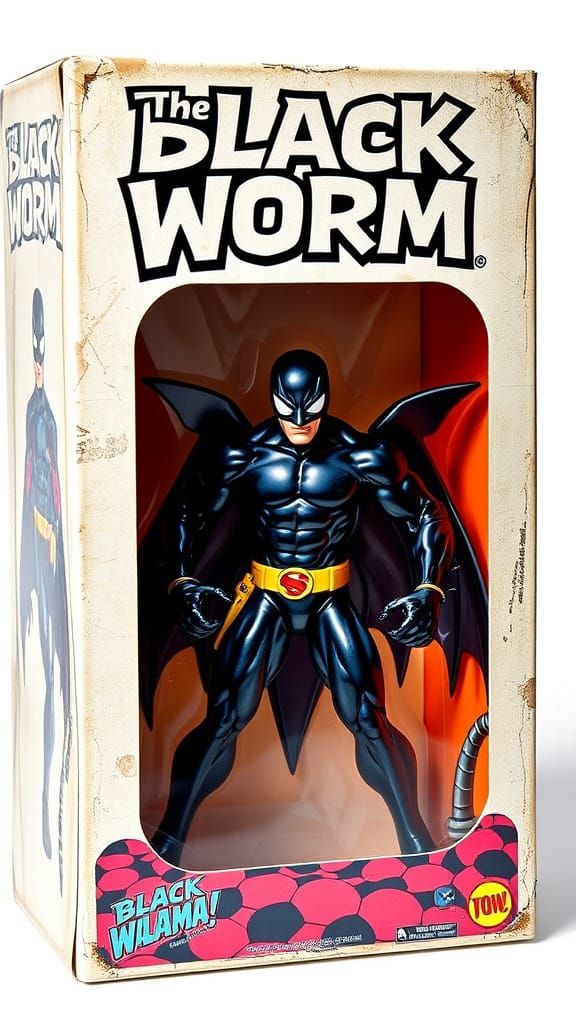 Retro Action Figure Box Featuring The Black Worm Superhero i...