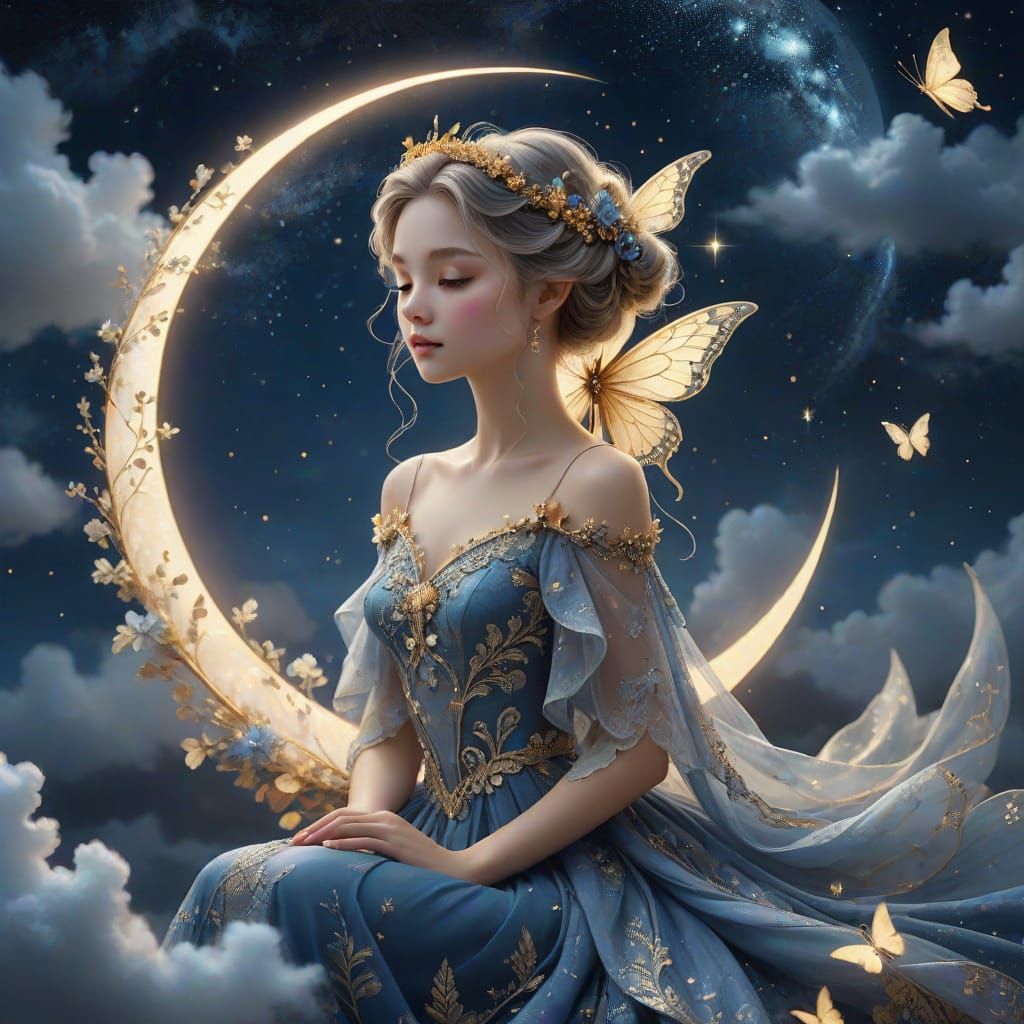Ethereal Fairy Goddess on Crescent Moon