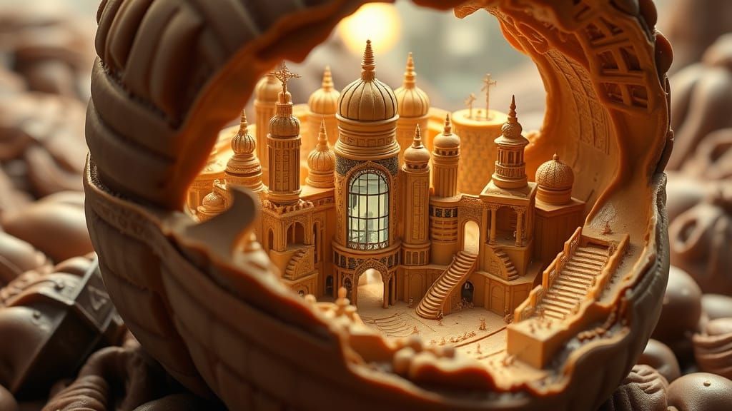 Miniature Cosmicpunk City Inside Chocolate Peanut Butter Cup