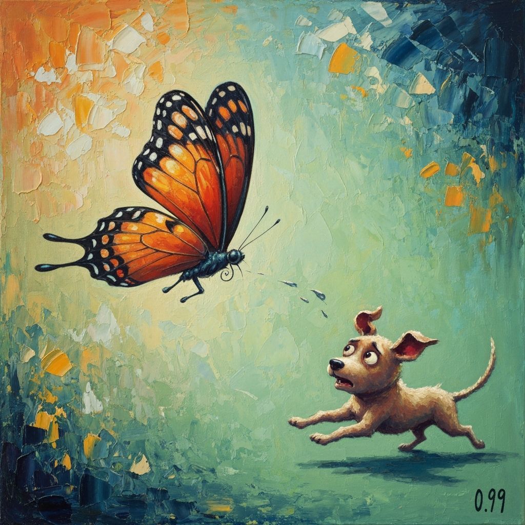 Giant Butterfly Chasing Dog, Expressionist Impasto Painting