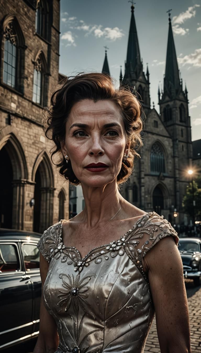 Classy 1950s Woman in Evening Gown Portrait