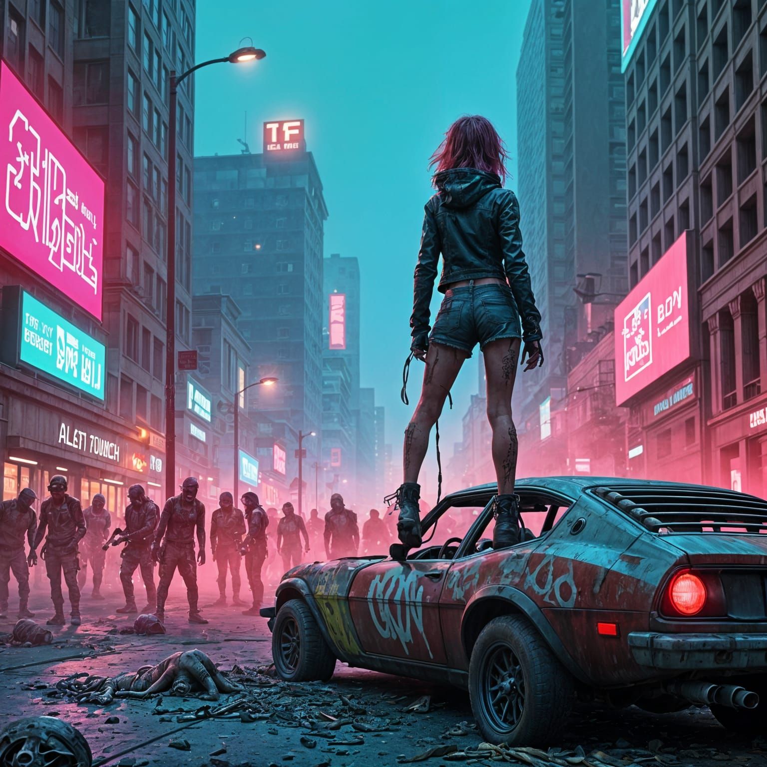 Fluorescent Zombie Apocalypse in Punk Tank Girl Style