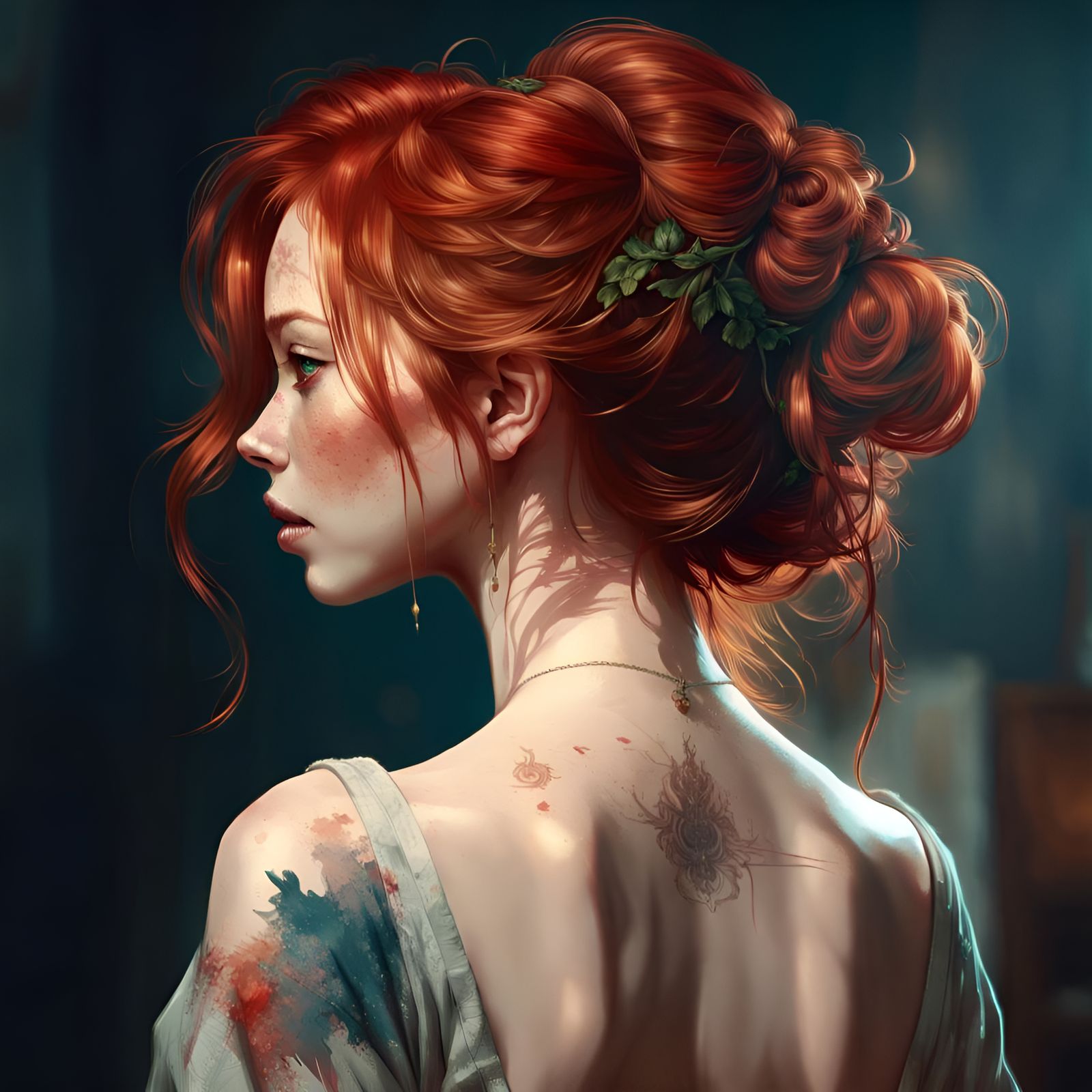 Redhead Back Portrait in Digital Illustration Style