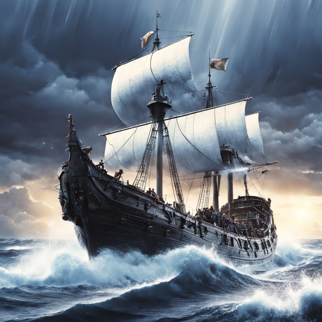 Viking Ship in Stormy Seas: Digital Art