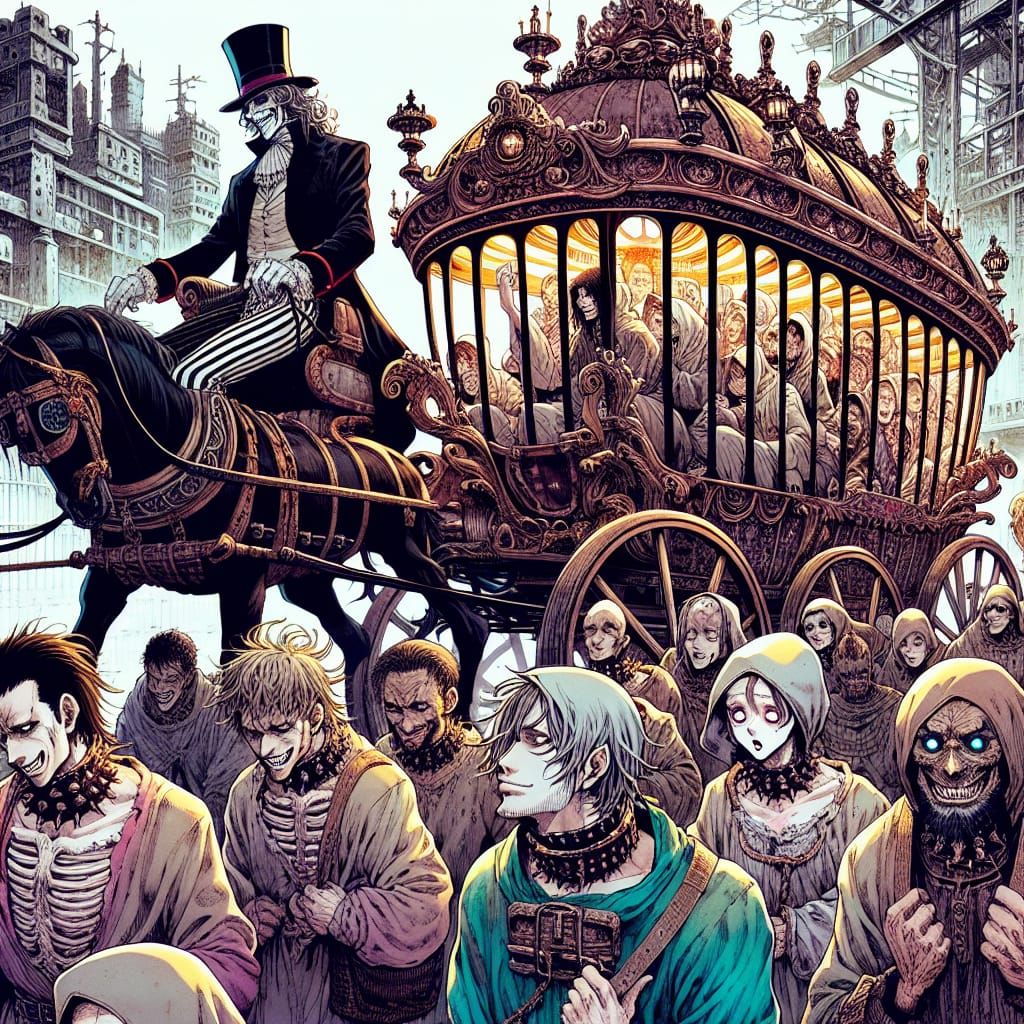 Medieval Fantasy Prisoner's Carriage in Dark Anime Style