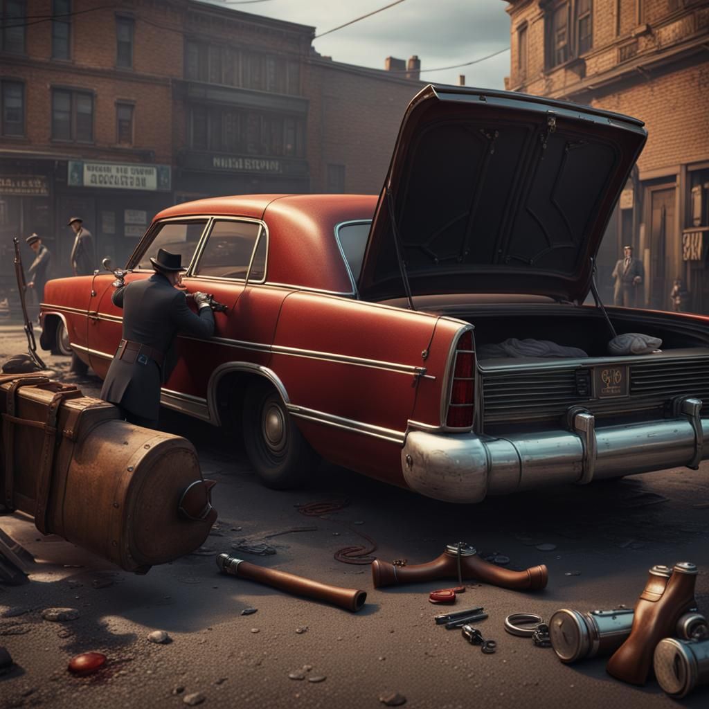 Gangsters in Trunk: Detailed Matte Painting