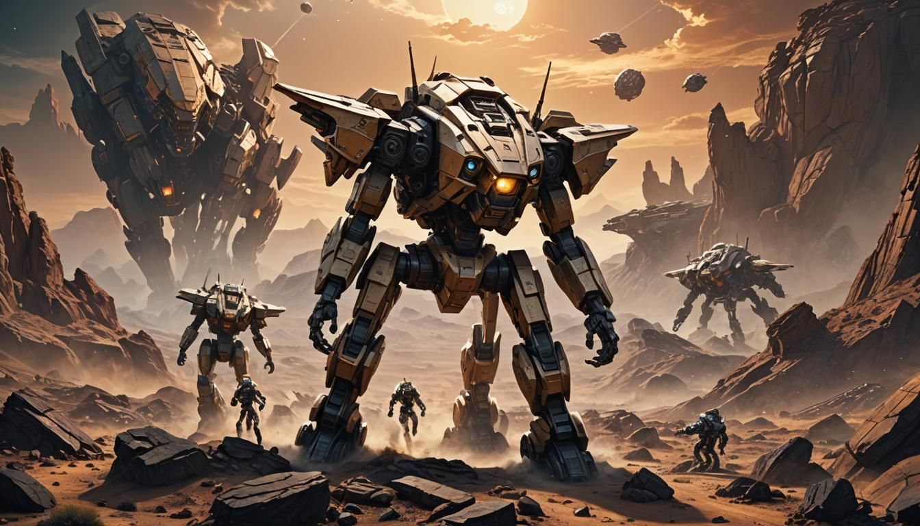 Mecha Duel on Alien Planet in Sci-Fi Style