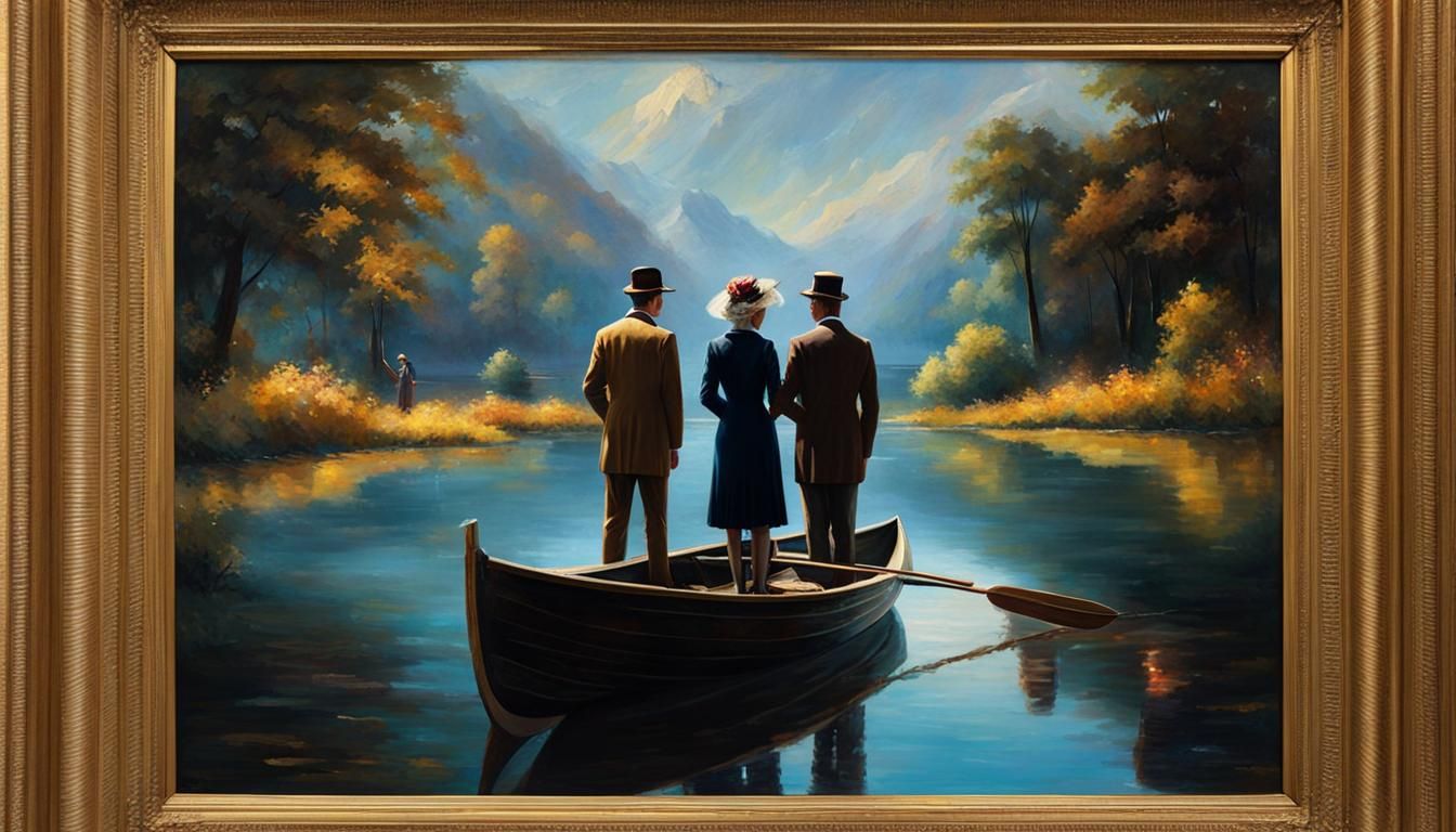 Couple Gazing at Victorian Family Painting