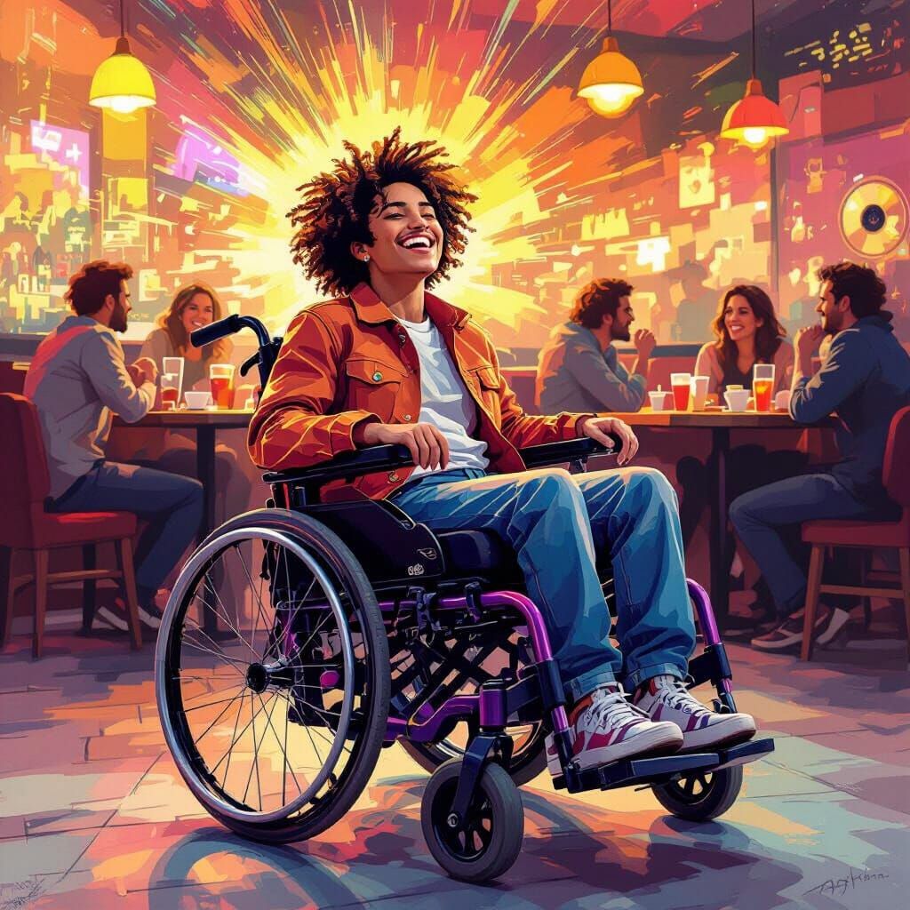 Joyful Determination: Person in Electric Wheelchair Embracin...