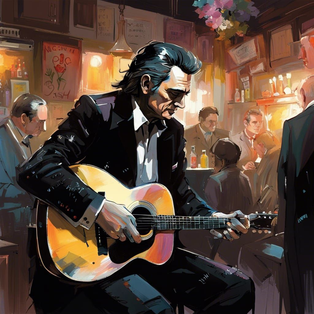 Johnny Cash Acoustic Performance: Detailed Studio Photo