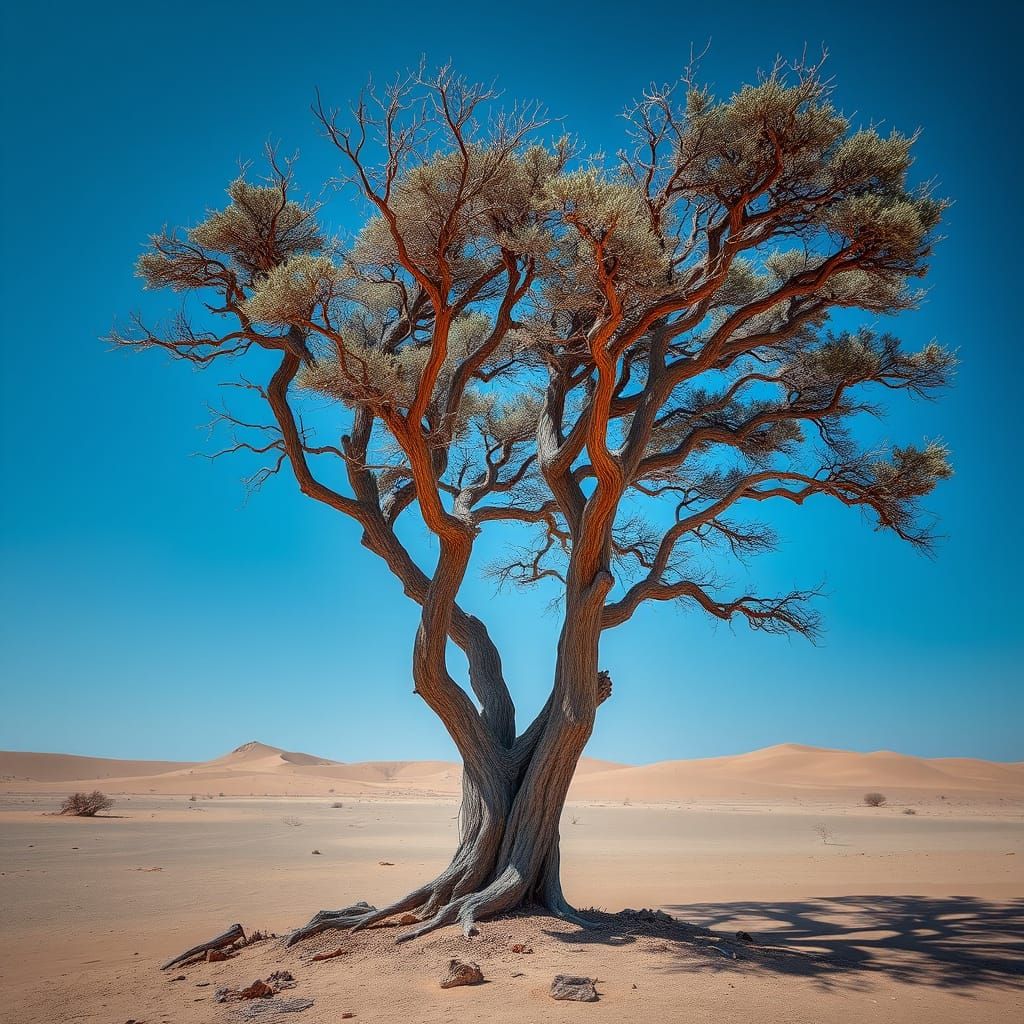 Desert Tree Torn by Wind