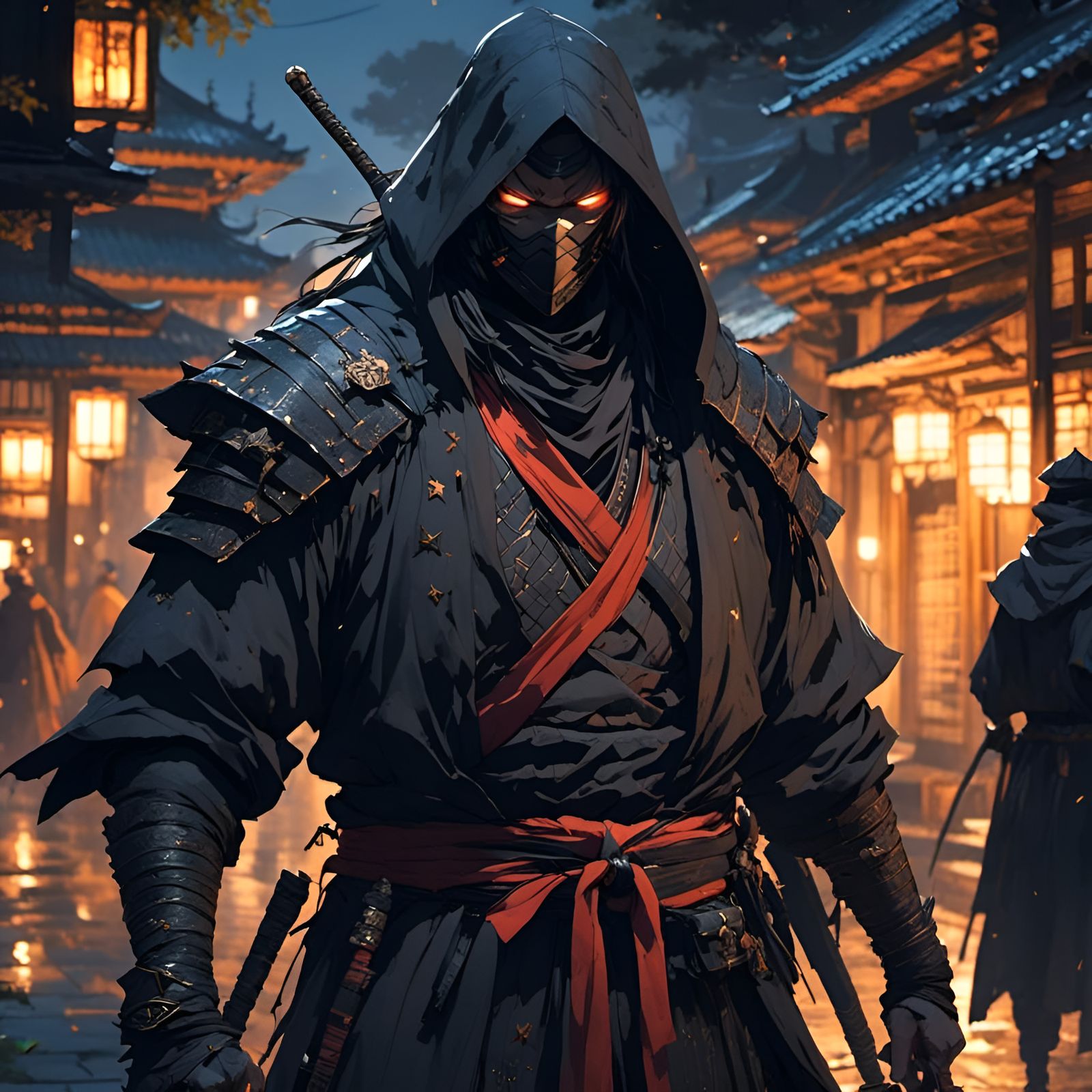 Cyberpunk Ronin Warrior in a Neon City