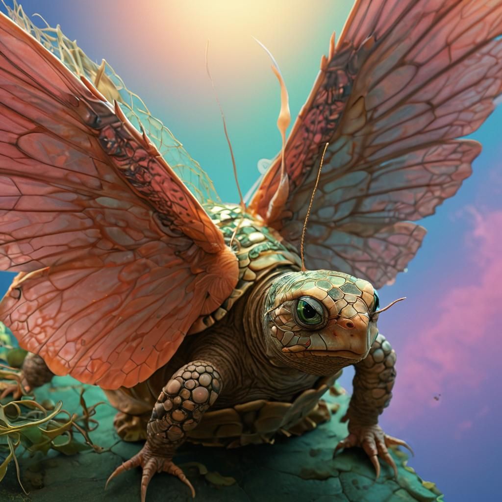 Moth-Winged Tortoise in Digital Matte Painting Style