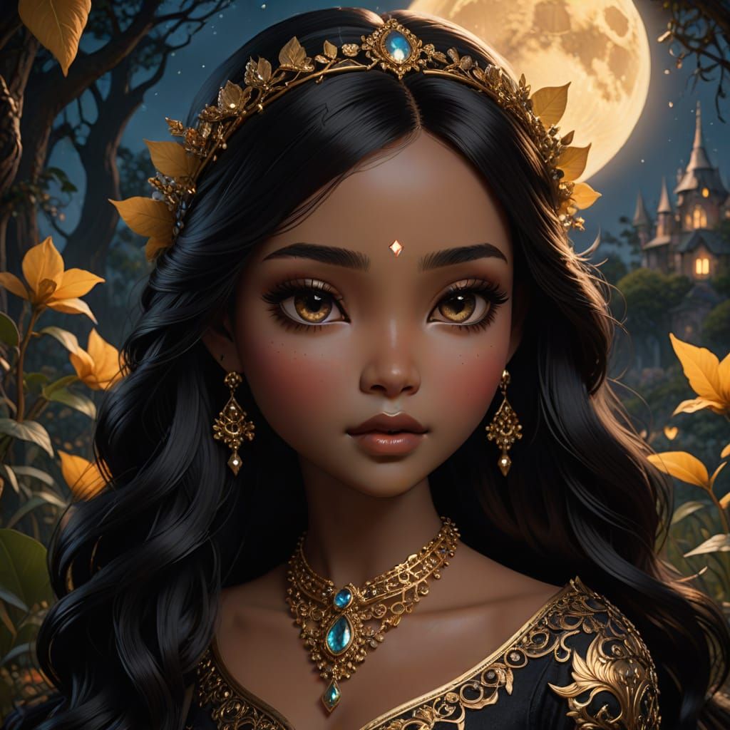 Dreamy Blythe Doll in Moonlit Garden, Whimsical Fantasy Art