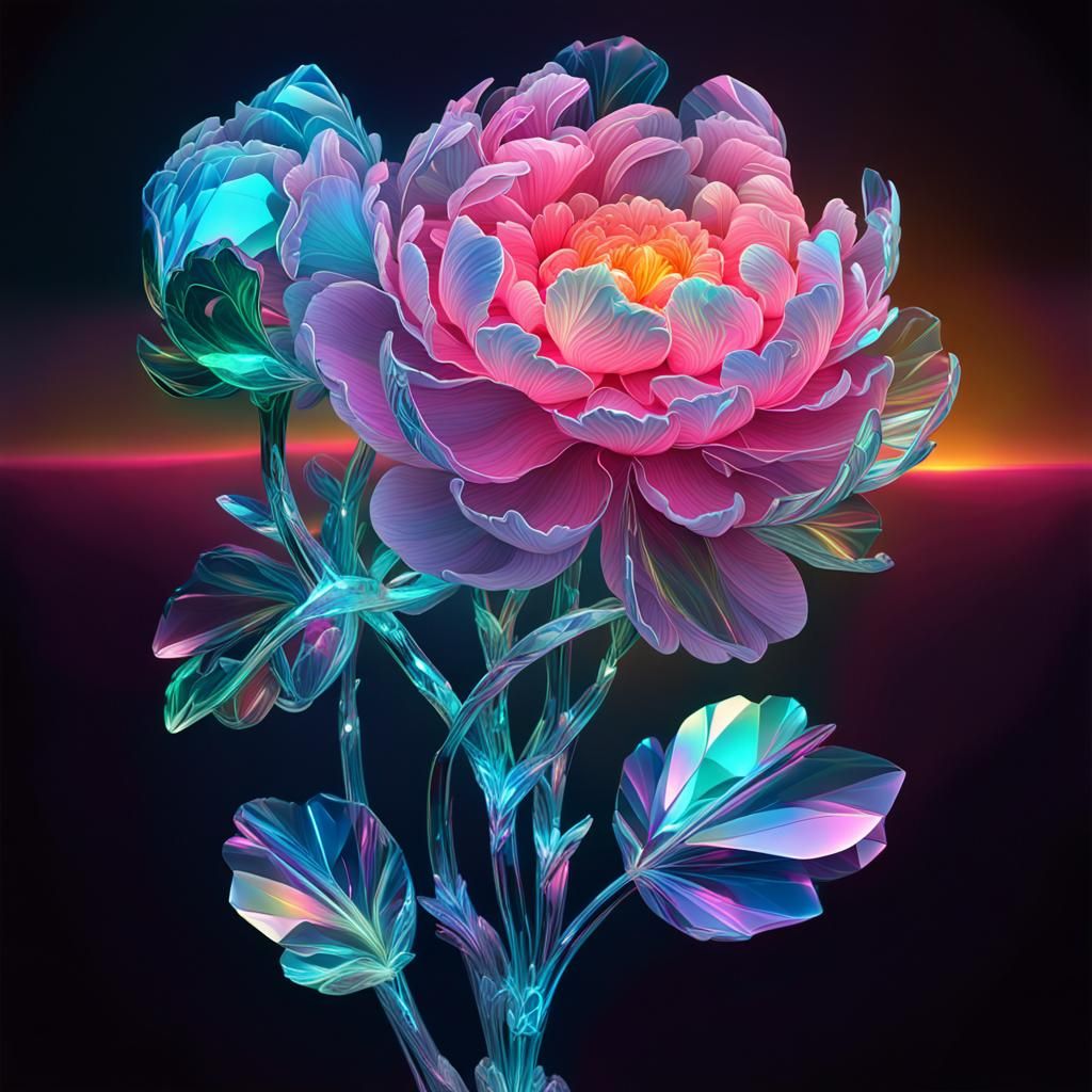 Electric Neon Crystal Gem Peony Flower