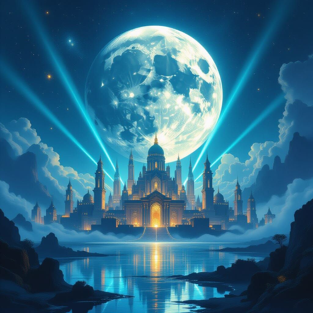 Fantasy City on Moonlit Night, Neo-Baroque Roman Style