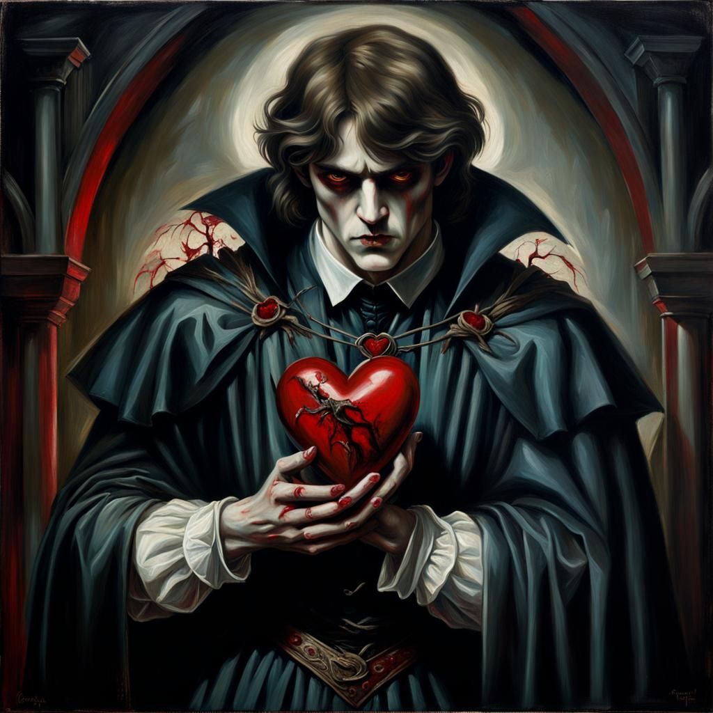 Vampire with Heart: Gothic Oil Painting