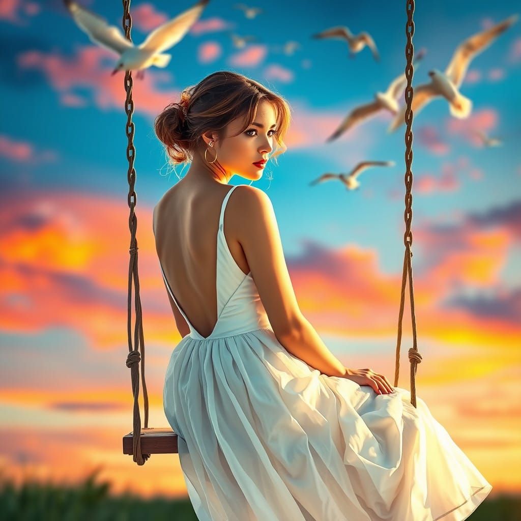 Serene Impressionist Scene of a Woman on a Swing