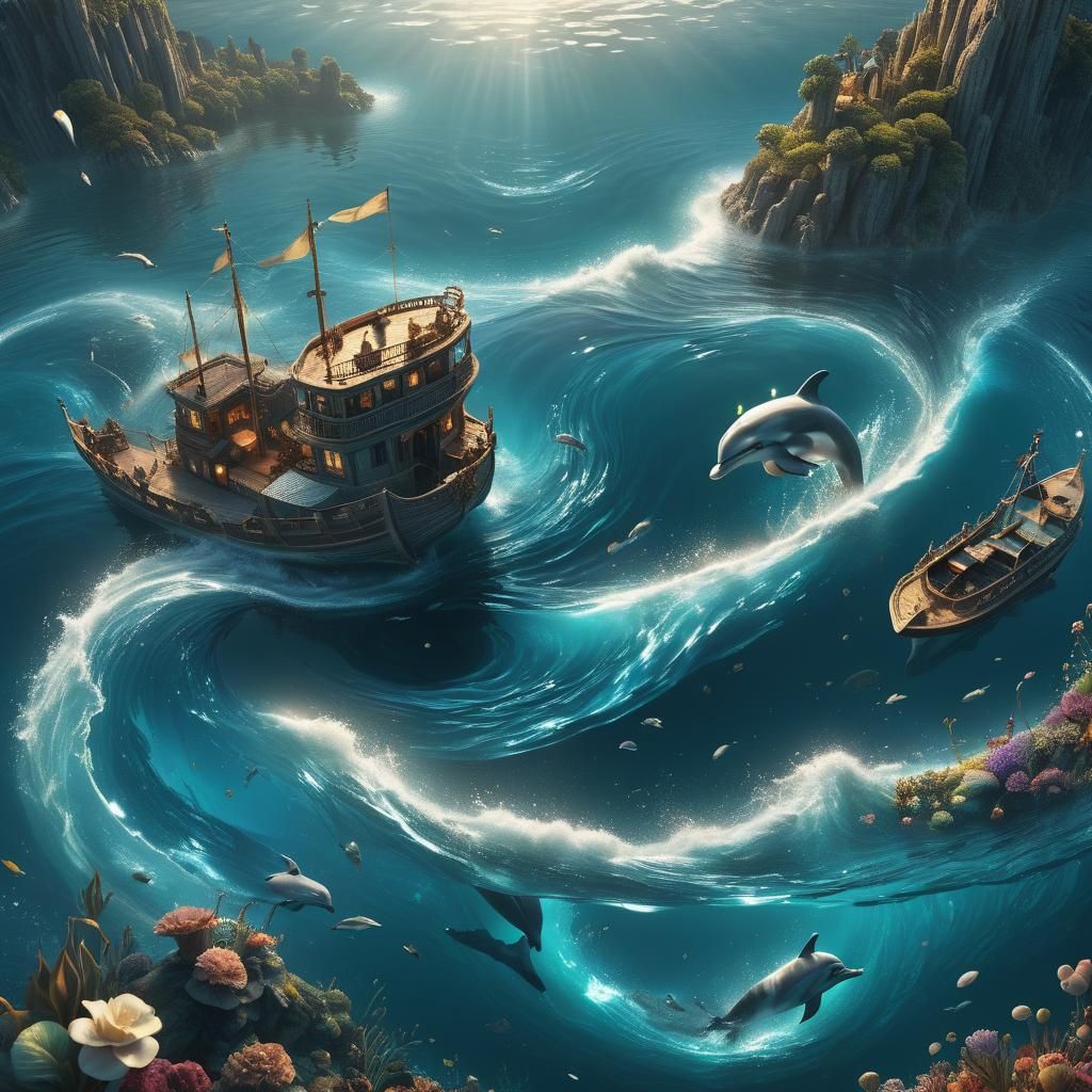 Aquatic Letter S with Miniature Boats, Digital Art