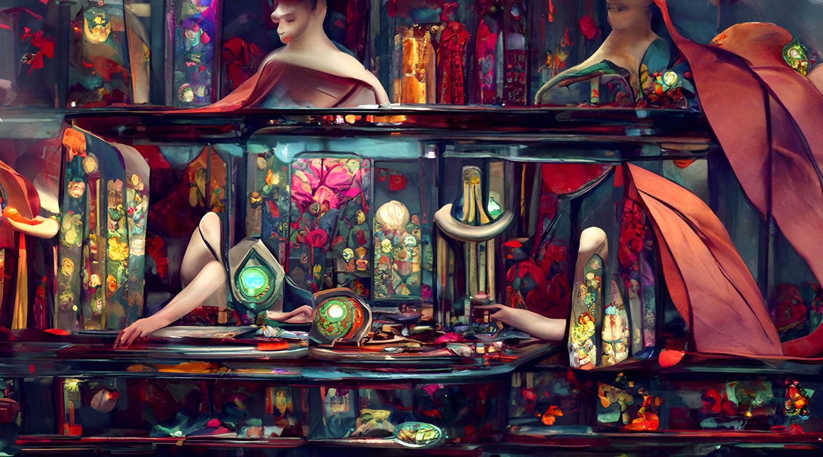 Seamstress in Flooded Theater, Art Nouveau Style