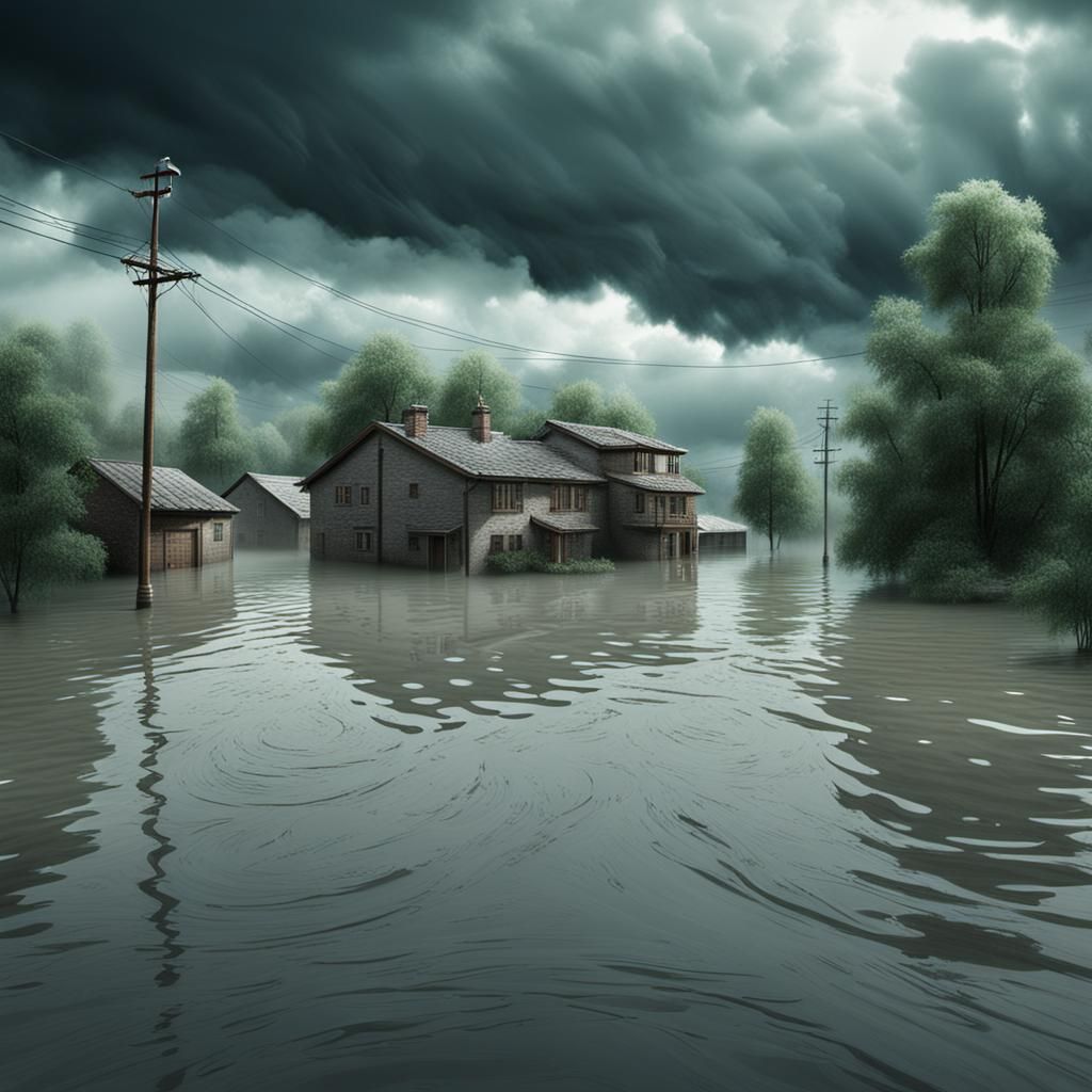 Dramatic Flood Scene: Detailed Matte Painting