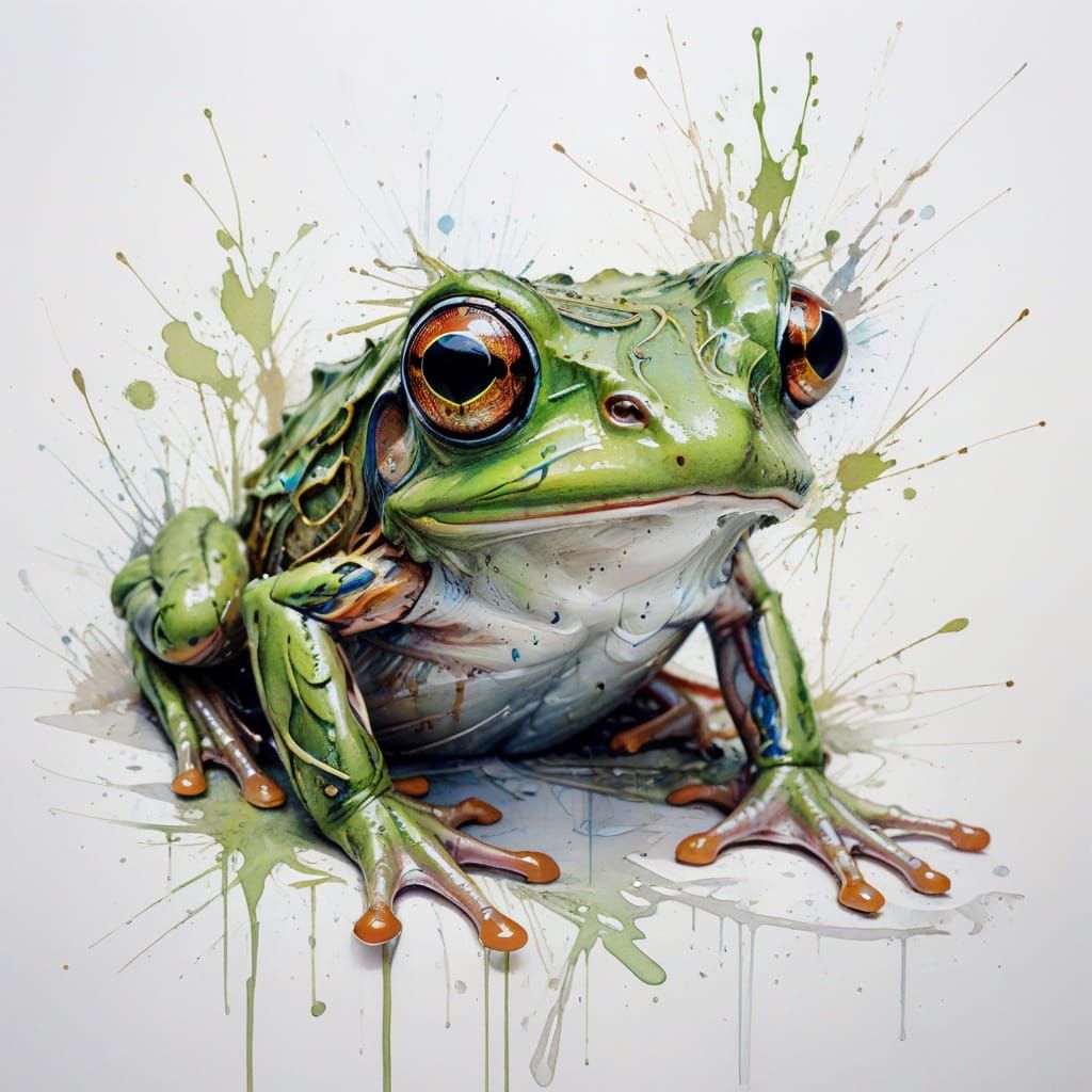 Green Eyed Frog in Ethereal Watercolour Style