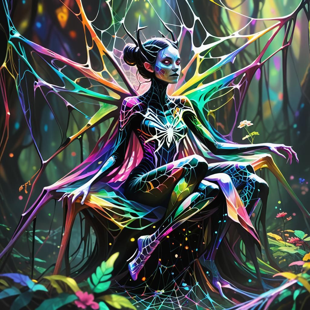 Interstellar Spider Queen in Rainbow Web Forest