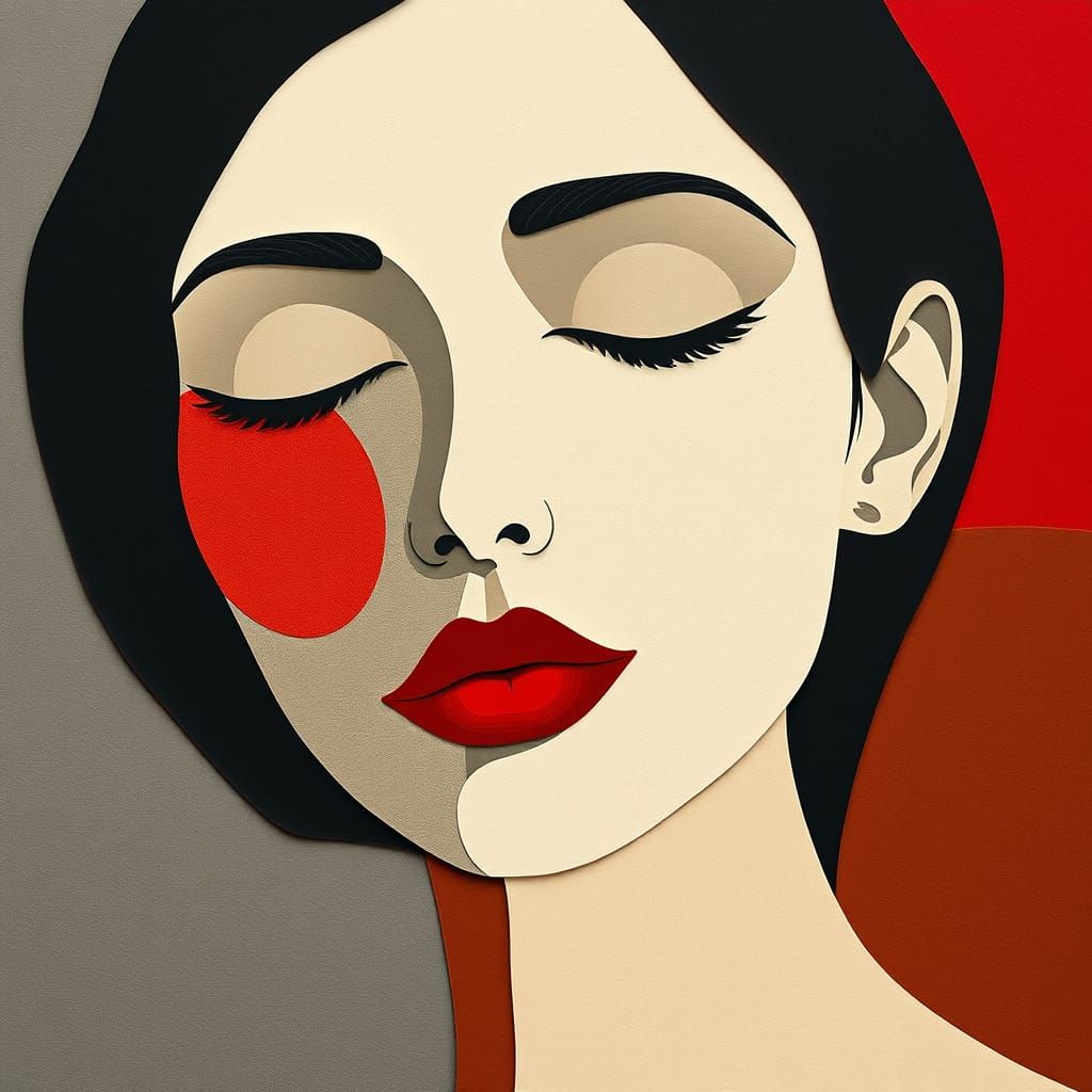 Serene Female Face Collage in Matisse Style