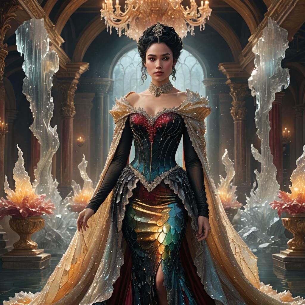 Crystal Dress in Opulent Ballroom, Digital Art