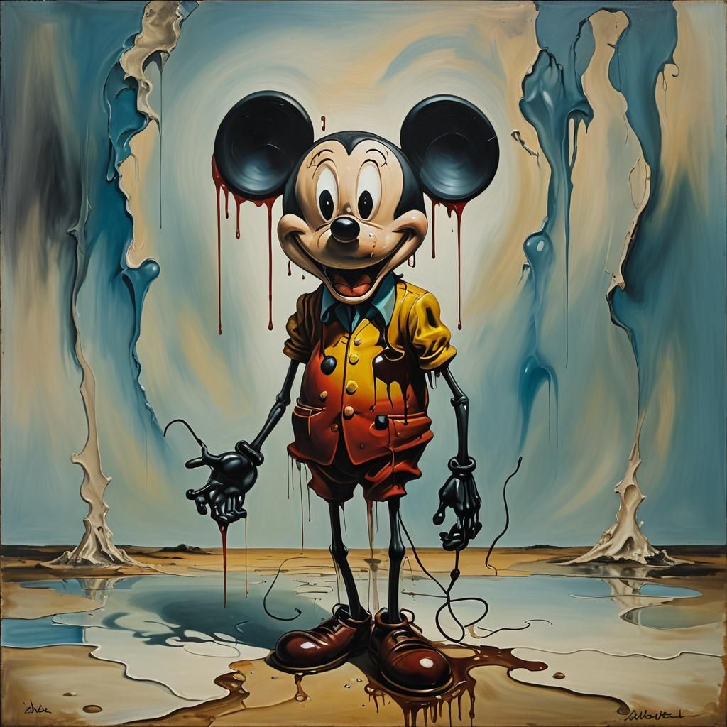 Evil Mickey Mouse in Surreal Dali-esque Oil Painting